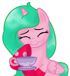 Size: 725x790 | Tagged: safe, artist:doroshll, derpibooru import, oc, alicorn, pony, cup, female, mare, simple background, solo, teacup, transparent background