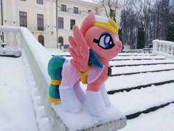 Size: 4160x3120 | Tagged: safe, derpibooru import, somnambula, irl, palace, park, photo, plushie, poland, snow, stairs, winter