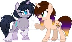 Size: 1280x751 | Tagged: safe, artist:lilygarent, derpibooru import, oc, oc:dede, oc:sapphire belle, pony, unicorn, base used, blaze (coat marking), deviantart watermark, duo, female, mare, obtrusive watermark, simple background, socks (coat marking), transparent background, unshorn fetlocks, watermark