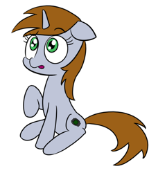 Size: 722x793 | Tagged: safe, artist:ipostponies, derpibooru import, oc, oc only, oc:littlepip, pony, unicorn, fallout equestria, cute, cutie mark, fanfic, fanfic art, female, floppy ears, hooves, horn, mare, open mouth, raised hoof, simple background, sitting, solo, white background