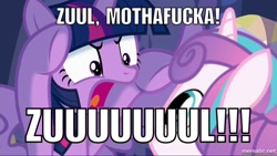 Size: 1000x563 | Tagged: safe, derpibooru import, edit, edited screencap, screencap, princess flurry heart, twilight sparkle, twilight sparkle (alicorn), alicorn, a flurry of emotions, ghostbusters, image macro, meme, nostalgia critic, text, vulgar, zuul