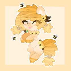 Size: 3000x3000 | Tagged: safe, artist:dreamyeevee, derpibooru import, oc, oc:honey lemon, bee, original species, pond pony, flower, solo