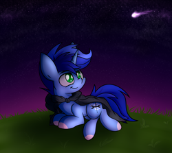 Size: 2800x2500 | Tagged: safe, artist:nekro-led, derpibooru import, oc, oc only, oc:willow, pony, unicorn, cloak, clothes, cutie mark, shooting star, stars, sunset