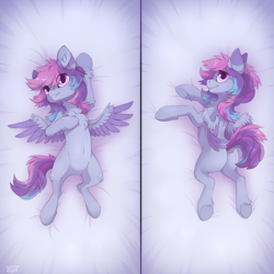 Size: 2300x2300 | Tagged: safe, artist:reysi, derpibooru import, oc, oc only, pegasus, pony, body pillow, body pillow design, on back, solo