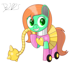 Size: 1989x1801 | Tagged: safe, artist:trackheadtherobopony, derpibooru import, oc, oc only, oc:goldheart, pony, robot, robot pony, cute, mace, ocbetes, signature, simple background, solo, transparent background, weapon