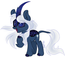 Size: 600x537 | Tagged: safe, artist:sinamuna, derpibooru import, oc, oc only, oc:calliope, kirin, pony, au:equuis, base used, blue eyes, blue fur, deity, female, galaxy, goddess, horn, mare, mystical, purple sclera, redesign, solo, stars, updated design, white hair