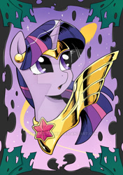 Size: 400x569 | Tagged: safe, artist:yukandasama, derpibooru import, twilight sparkle, pony, bust, female, looking up, mare, obtrusive watermark, solo, watermark