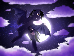 Size: 1500x1132 | Tagged: safe, artist:vavacung, derpibooru import, oc, bat pony, pony, bat pony oc, book, male, moon