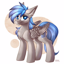 Size: 4055x4055 | Tagged: safe, artist:gicme, derpibooru import, oc, oc only, pegasus, pony, absurd resolution, blue eyes, blue hair, blue mane, blue tail, chest fluff, commission, digital art, ear fluff, looking sideways, male, signature, simple background, smiling, solo, stallion, standing, white background, ych result