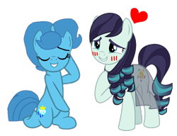 Size: 1218x933 | Tagged: safe, artist:徐詩珮, derpibooru import, coloratura, spring rain, earth pony, pony, unicorn, crack shipping, eyes closed, female, heart, kneeling, lesbian, mare, pose, rara, shipping, simple background, smiling, smug, springratura, transparent background