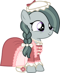 Size: 991x1200 | Tagged: safe, artist:cloudyglow, derpibooru import, marble pie, earth pony, pony, alternate hairstyle, american girls, braid, clothes, cute, dress, female, filly, jewelry, marblebetes, necklace, pearl necklace, simple background, smiling, solo, transparent background, vector, younger