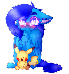 Size: 1391x1473 | Tagged: safe, artist:honeybbear, derpibooru import, oc, oc only, oc:static, pegasus, pikachu, pony, blushing, chest fluff, female, floppy ears, mare, pokémon, pokémon red and blue, simple background, solo, transparent background