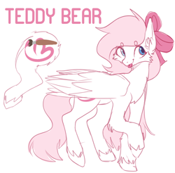 Size: 988x972 | Tagged: safe, artist:teapup, derpibooru import, oc, oc:teddy bear, pegasus, pony, bow, cute, cutie mark, female, heterochromia, mare, reference, reference sheet, single