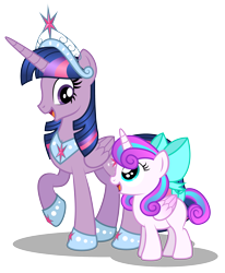 Size: 3058x3711 | Tagged: safe, artist:aleximusprime, derpibooru import, princess flurry heart, twilight sparkle, twilight sparkle (alicorn), alicorn, pony, auntie twilight, crown, female, jewelry, mare, older, older flurry heart, regalia, simple background, smiling, transparent background