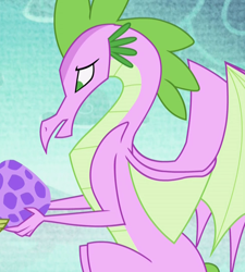 Size: 970x1080 | Tagged: safe, derpibooru import, screencap, spike's fake mother, dragon, father knows beast, cropped, dragon egg, dragoness, egg, female, solo focus, spike's egg