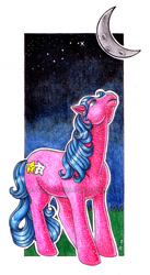 Size: 439x800 | Tagged: safe, artist:lazyjenny, derpibooru import, stardancer, g1, looking up, moon, night, sparkle pony, stargazing, traditional art