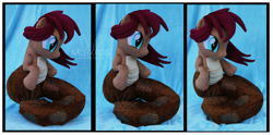 Size: 3525x1753 | Tagged: safe, artist:nazegoreng, derpibooru import, oc, oc only, oc:sandy stone, hybrid, lamia, original species, female, irl, photo, plushie, scales, slit eyes