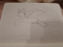 Size: 4608x3456 | Tagged: safe, artist:katya, derpibooru import, oc, oc only, oc:sparkle light, alicorn, pony, eyes closed, female, flying, graph paper, happy, solo, traditional art