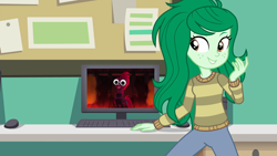 Size: 1280x720 | Tagged: safe, derpibooru import, edit, edited screencap, screencap, tempest shadow, wallflower blush, pony, equestria girls, equestria girls series, forgotten friendship, my little pony: the movie, aaaaaaaaaa, board, computer, crossing the memes, exploitable meme, fire, funny, googly eyes, meme, memeception, open up your *very* eyes, open up your eyes