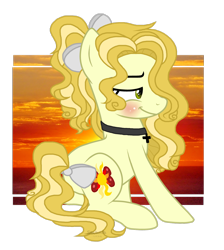 Size: 1280x1431 | Tagged: safe, artist:seaswirls, derpibooru import, oc, oc:sun flake, earth pony, pony, blushing, bow, cross, cross necklace, female, jewelry, mare, necklace, solo, tail bow