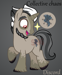 Size: 1024x1235 | Tagged: safe, artist:superrosey16, derpibooru import, discord, pony, pony discord, solo, species swap, unshorn fetlocks