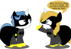 Size: 800x550 | Tagged: safe, artist:cadanceofcanterlot, derpibooru import, fancypants, prince blueblood, batman, big bang theory, clothes, cosplay, costume, cute, nightmare night, younger