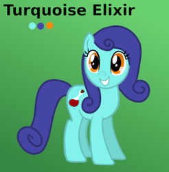 Size: 394x400 | Tagged: safe, artist:platinumdrop, derpibooru import, oc, oc only, oc:turquoise elixir, earth pony, pony, simple background, solo