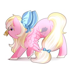 Size: 2000x2000 | Tagged: safe, artist:midnight_bats, derpibooru import, oc, oc only, oc:bay breeze, moth, pegasus, pony, bow, cute, female, hair bow, heart eyes, mare, simple background, tail bow, white background, wingding eyes