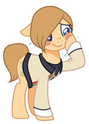 Size: 882x1228 | Tagged: safe, alternate version, artist:klewgcg, artist:the-75th-hunger-game, derpibooru import, doctor whooves, oc, oc only, pony, base used, blushing, clothes, doctor who, female, jacket, jodie whittaker, ponified, shirt, show accurate, solo, squishy cheeks, t-shirt, thirteenth doctor, wibbly wobbly timey wimey stuff, wingding eyes