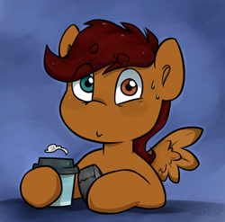 Size: 1024x1013 | Tagged: safe, artist:midnightpremiere, derpibooru import, oc, oc only, oc:sparrow, pegasus, pony, coffee, coffee cup, cup, heterochromia, icon, looking at you, solo