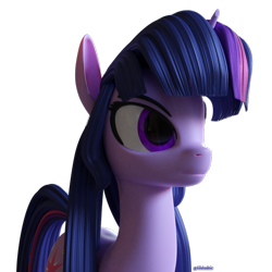 Size: 1000x1000 | Tagged: safe, artist:silshadnic, derpibooru import, twilight sparkle, unicorn twilight, pony, unicorn, 3d, blender, simple background, solo, transparent background