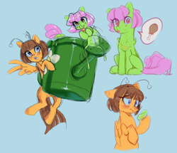 Size: 1280x1102 | Tagged: safe, artist:averageocporn, derpibooru import, oc, oc only, oc:bumble boo, oc:gloo, goo pony, original species, pony, explicit source, pictogram, sketch, sketch dump, tongue out, watering can