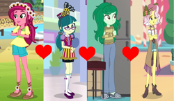 Size: 1600x936 | Tagged: safe, artist:themexicanpunisher, derpibooru import, gloriosa daisy, juniper montage, vignette valencia, wallflower blush, better together, equestria girls, forgotten friendship, legend of everfree, mirror magic, rollercoaster of friendship, spoiler:eqg specials, blushette, crack shipping, female, gloriosa wallflower, gloriosette, junette, juniflower, juniosa, lesbian, polyamory, shipping, shipping domino