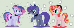 Size: 1264x478 | Tagged: safe, artist:nocturna76, artist:selenaede, derpibooru import, oc, oc only, base used, magical lesbian spawn, offspring, parent:princess luna, parent:rainbow dash, parent:rarity, parent:sunset shimmer, parent:twilight sparkle, parents:rariluna, parents:sunsetsparkle, parents:twidash