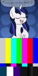 Size: 680x1360 | Tagged: safe, artist:faith-wolff, derpibooru import, oc, oc only, oc:stella nova, classical unicorn, pony, unicorn, ask, cloven hooves, description is relevant, eyes closed, faithverse, female, mare, next generation, offspring, parent:flash sentry, parent:twilight sparkle, parents:flashlight, solo, speech bubble, technical difficulties, tumblr, unshorn fetlocks