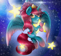 Size: 1024x945 | Tagged: safe, artist:thetarkaana, derpibooru import, oc, oc:empress lace, alicorn, pony, alicorn oc, crown, female, horn, jewelry, regalia, solo, stars, wings