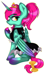 Size: 6761x11206 | Tagged: safe, artist:ziricorn, derpibooru import, oc, oc:empress lace, alicorn, pony, absurd resolution, alicorn oc, bow, clothes, crown, female, horn, jewelry, maid, pendant, regalia, simple background, solo, transparent background, wings