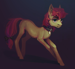 Size: 2000x1850 | Tagged: safe, artist:dearmary, derpibooru import, roseluck, earth pony, pony, bow, chest fluff, collar, digital art, ear fluff, female, fluffy, frown, gradient background, mare, missing cutie mark, pet tag, pony pet, rosepet, solo, tail bow