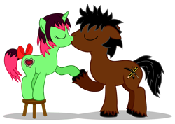 Size: 2500x1771 | Tagged: safe, artist:gutovi, derpibooru import, oc, oc only, oc:gutovi, oc:short person, female, kissing, male, shipping, show accurate, simple background, size difference, straight, transparent background