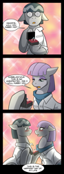 Size: 1201x3237 | Tagged: safe, artist:angelamyrose, derpibooru import, maud pie, oc, oc:cobblestone, pony, canon x oc, clothes, glasses, marriage, married couple, shipping