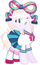 Size: 604x980 | Tagged: safe, artist:xylenneisnotamazing, derpibooru import, oc, oc:catchy, earth pony, pony, clothes, costume, female, giffany, gravity falls, mare, nightmare night costume, schoolgirl, simple background, solo, transparent background, wires