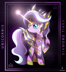 Size: 3840x4200 | Tagged: safe, artist:zidanemina, derpibooru import, diamond tiara, earth pony, pony, anime, armor, crossover, female, horn, raised hoof, saint seiya, solo