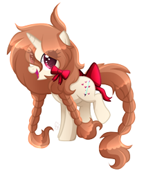 Size: 1613x1824 | Tagged: safe, artist:sugaryicecreammlp, derpibooru import, oc, oc only, oc:gingar, pony, unicorn, bow, braid, braided tail, cutie mark, female, mare, simple background, solo, tail bow, transparent background