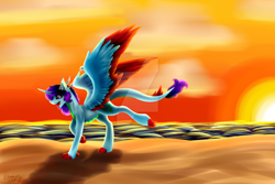 Size: 1024x683 | Tagged: safe, artist:shamy-crist, derpibooru import, oc, oc:sunny crist, dracony, hybrid, beach, deviantart watermark, female, obtrusive watermark, solo, sunset, watermark