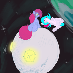 Size: 2000x2000 | Tagged: safe, artist:enshems, derpibooru import, oc, oc only, pony, floating, moon, space, tangible heavenly object