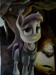 Size: 2736x3648 | Tagged: safe, artist:thatdreamerarts, derpibooru import, maud pie, pony, cave, colored, gem, looking at you, pencil drawing, solo, traditional art