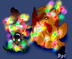 Size: 1280x1067 | Tagged: safe, artist:twisted-sketch, derpibooru import, oc, oc only, oc:grit, oc:jaeger, oc:jaeger sylva, original species, christmas, christmas lights, holiday