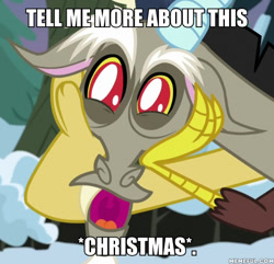 Size: 600x578 | Tagged: safe, derpibooru import, edit, edited screencap, screencap, discord, best gift ever, caption, christmas who?, cropped, image macro, solo, spongebob squarepants, text, wide eyes