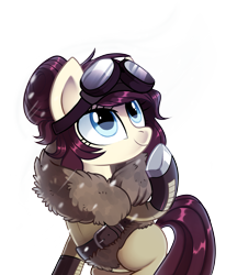 Size: 2733x3310 | Tagged: safe, artist:pepooni, derpibooru import, oc, pony, belt, blue eyes, buck legacy, clothes, coat, female, goggles, jacket, mare, purple hair, simple background, snow, snow goggles, solo, transparent background