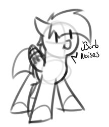 Size: 356x412 | Tagged: safe, derpibooru import, oc, bird pone, birb, descriptive noise, monochrome, sketch, smiling, solo